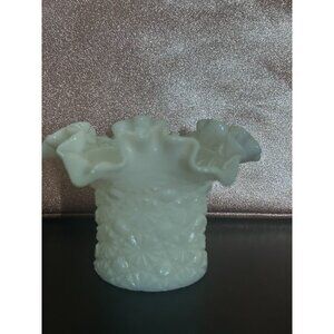 Vintage Milk Glass White Vase - DAISY BUTTON CRIMPED EDGE,Tulip Rim